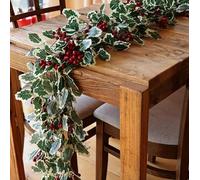 Artificial Christmas Garland with Red Berries & Holly Leaves - 2m / 6ft Winter Pine Garland for Fireplace & Stair Decor
