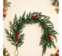 Artificial Christmas Garland with Red Berries Pinecones Poinsettia, Flexible Flocked Cedar Vine 120cm 180cm for Fireplace Mantel Stairs Door Frame Xmas Holiday Home Decor, Red Berries-120cm