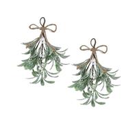 Artificial Christmas Mistletoe Decor, Christmas Mistletoe Picks Ornaments, Hanging Artificial Mistletoe Pick with Red Bow, Fake Sprigs Bunches Stems Simulation Rattan Leaves Branch Green Plants