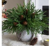 Artificial Christmas Norfolk Pine Stems Branches for Vases,12 Bundles Faux Fake Greenery Evergreen Real Touch Feel Green Branch with Pinecones for Holiday Winter Table Xmas Decorating