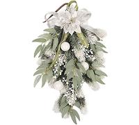 Artificial Christmas Teardrop Swag, 19.7inch Poinsettia Teardrop Wreath Artificial Front Door Swags Christmas Teardrop Floral Swag for Indoor and Outdoor Home Xmas Decor (1 Pack)