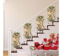 Artificial Christmas Teardrop Swag Trim, Large Size Prelit Stairway Swag Trim, Christmas Stair Decoration with LED Lights, Glow - Gold, 45x20cm