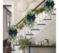 Artificial Christmas Teardrop Swags Prelit Stairs, Artificial Champagne Gold Pine Swag Garland, Christmas Stair Decoration with LED Lights, for Front Door Stair Home Decor (Green,17.7 X 7.8 In)