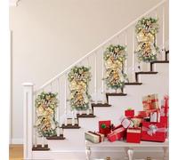 Artificial Christmas Teardrop Swags Prelit Stairs, Lights LED Wreath Artificial Trim Cordless Pre-Lit Stairway Swag (Gold,23.6x11.8 IN)