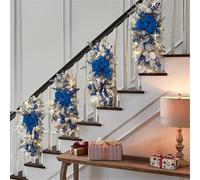 Artificial Christmas Teardrop Swags Prelit Stairs, Lights LED Wreath Artificial Trim Cordless Pre-Lit Stairway Swag (Blue,17.7x7.8 IN)
