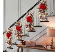 Artificial Christmas Teardrop Swags Prelit Stairs, Lights LED Wreath Artificial Trim Cordless Pre-Lit Stairway Swag (Red,17.7x7.8 IN)