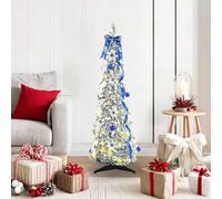 Artificial Christmas Tree, 120 cm White PVC, Art Deco Style, Pre-Lit with 50 Warm White LED Lights, 8 Flash Modes, USB Powered, Collapsible for Easy Storage, Durable Indoor/Outdoor Decor