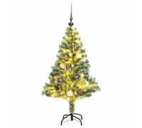 Artificial Christmas Tree 120cm Tall Flocked with Snow 150 LEDs 8 Modes Includes Balls Sturdy Metal Stand for Indoor & Outdoor Use