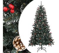 Artificial Christmas Tree 180cm Green PVC Steel Stand Hinged Snowy Cones Berries