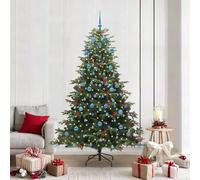 Artificial Christmas Tree 210 cm with 300 LEDs, Green, PVC Metal Plastic, Includes Stand and LED Fairy Lights, Warm White Light, 8 Flashing Modes