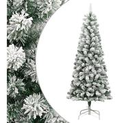 Artificial Christmas Tree 210cm Green & White Flocked PVC Hinged 694 Tips Stand