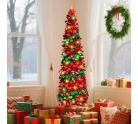 Artificial Christmas Tree, 5ft Collapsible Christmas Tree, Pop Up Christmas Tree, Large Sequins Pencil Xmas tree for Xmas Home Decoration Festive atmosphere artifact (Red)