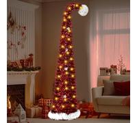 Artificial Christmas Tree, 5ft Collapsible Christmas Tree Pop Up Christmas Tree with 50 Lights Artificial Pine Xmas Tree for Home Office Holiday Decoration Indoor Outdoor (Red, Santa Hat)