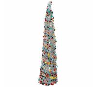Artificial Christmas Tree， 5ft Silver Collapsible Pop Up Reusable Artificial Tinsel Christmas Tree