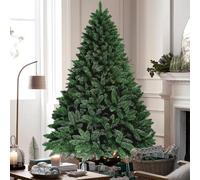 Artificial Christmas Tree 6ft, Xmas Tree with 840 Fluffy PVC Tips & Foldable Metal Stand, Easy-to-Assemble Plug Pin Rods, Home Holiday Decor Christmas Pine Tree (Green), 180cm x 108cm