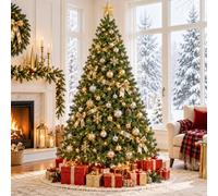 Artificial Christmas Tree, 7ft Prelit Green Artificial Hinged Christmas Tree, 1200 Tips, Prelit Spruce Xmas Tree for Home, Office, Party Decoration with 1200 Branch Tips and 400 Dual-Color Lights,