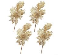 Artificial Christmas Tree Branch Picks, With Glitter Finish Hollowed Fruit Spike Design, For Holiday Decor 4 Pieces (Gold)