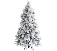 Artificial Christmas Tree - Dense Branches Flocked Spruce with Pine Cones, 6.88ft for Home Office Party Holiday Decoration, Metal Stand
