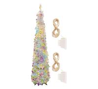 Artificial Christmas Tree - Glitter Faux Christmas Tree with LED Colorful Lights | 5Ft Realistic Plants Decoration for Porch Indoor Outdoor Tabletop Desktop Halloween Decorating