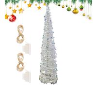 Artificial Christmas Tree, Glitter Faux Pine With LED Colorful Lights, Led Ambiance, Light Reflection, 5Ft Realistic Holiday Decoration For Porch, Desktop Seasonal Display, 11.81x59.06 Inches