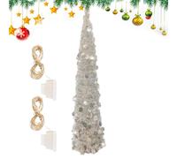 Artificial Christmas Tree, Glitter Faux Pine With LED Colorful Lights, Led Ambiance, Light Reflection, 5Ft Realistic Holiday Decoration For Porch, Desktop Seasonal Display, 11.81x59.06 Inches