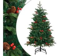 Artificial Christmas Tree Green 150cm Hinged PE PVC Tips Iron Stand Cones Red36