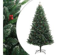 Artificial Christmas Tree Green 180cm Hinged PE Tips Metal Stand Red Berries XL