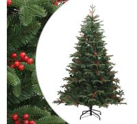 Artificial Christmas Tree Green 180cm PVC/PE Hinged Realistic Cones and Berries