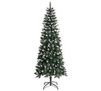 Artificial Christmas Tree Green 210 cm with Stand and Folding Design, PVC Christmas Tree with Cones, White Snow, Glitter Decoration, Bushy, Stable for Living Room, Balcony, Advent, Christmas