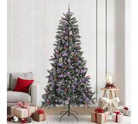 Artificial Christmas Tree Green 240 cm, 129.5 cm Diameter with LED Lighting, Pine Nuts, Berries & Baubles, for Indoor & Protected Outdoor Use