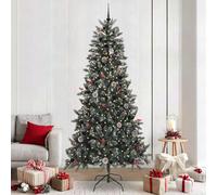 Artificial Christmas Tree Green 240cm LED Lighting PVC Steel Indoor Outdoor 1601 Tips with Pine Nuts and Berries USB Powered Festive Christmas Decoration