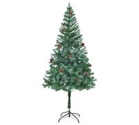 Artificial Christmas Tree Green & Frosted White PVC 180x90cm with Pinecones Incl