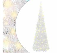 Artificial Christmas Tree Pop-up White 210cm, Pre-lit with 200 Warm White LEDs, Easy Assembly for Holiday Home Decor