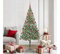 Artificial Christmas Tree, Pre-Lit Green 180 cm (6ft) PVC & Steel, Flocked with 300 Warm White LED Lights, Cone Design for Indoor & Sheltered Outdoor Use