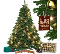 Artificial Christmas tree premium 180cm + baubles gold + fairy lights warm white