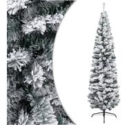 Artificial Christmas Tree Slim Green 210cm PVC Metal Flocked Snow Space-saving
