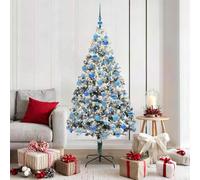 Artificial Christmas Tree, White, 180 cm (6ft), Pre-Lit with 300 Warm White LED Lights, Durable PVC & Steel, Slim Design for Indoor & Sheltered Outdoor Use