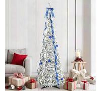 Artificial Christmas Tree, White 210 cm PVC, Pre-Lit with 200 Warm White LEDs, 8 Flash Modes, Collapsible Design, USB Powered for Indoor & Sheltered Outdoor Holiday Decor