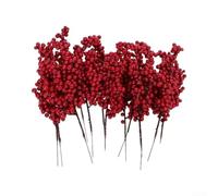 Artificial Christmas Tree with Berries 20cm Red Festive Decoration for Home Table Centerpiece Holiday Ornament Plastic for mini Tree(10pc)
