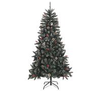 Artificial Christmas Tree 180cm Green PVC Steel Stand Hinged Snowy Cones Berries