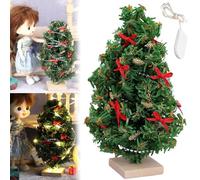 Artificial Christmas Trees,1:12 Scale Dollhouse Mini Christmas Tree,Realistic Doll House Ornaments,Miniature Artificial Christmas Tree with Light for Dollhouse Decoration and Gnome Door Accessories