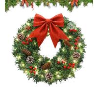 Artificial Christmas Wreath - 15 Inch Artificial with Lights | Large Holiday Wreaths Christmas Decorations,for Indoor Outdoor Fireplace Mantel Wall Garden Yard Living Room Party Decorations