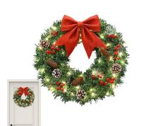 Artificial Christmas Wreath | 15 Inch with Lights | Christmas Winter Wreath with Red Berries Bow,for Home Decor Indoor Window Wall Garden Yard Living Room Office Party Holiday Winter