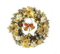 Artificial Christmas Wreath 40Cm With LED Lights | Festive PVC Garland For Front Door Hanging, Red And Gold Holiday Decor For Xmas Party Home Wall Ornament(Gold)