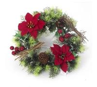Artificial Christmas Wreath - Classic Red Poinsettia, Pinecone & Berry Design - Realistic Faux Mixed Greenery - Festive Candle Ring & Table Centrepiece - 25cm Diameter