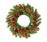 Artificial Christmas Wreath for Front Door, 36cm Real Touch Red Berry Pine Cone Eucalyptus Winter Wreath, Outdoor Indoor Xmas Decor for Wall Window Porch Holiday Home Decor