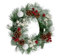 Artificial Christmas Wreath Frosted Mistletoe & Baubles 30cm