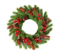 Artificial Christmas Wreath, Green, Decorated With Pine Cones, Berry Clusters, Frosted Branches for Fireplaces Home Wall Door(Color1)