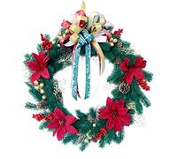 Artificial Christmas Wreath Hanging Rattan Silk Ribbon Bowknot Garland For Farmhouse Front Door Window Decor Artificial Christmas Wreaths