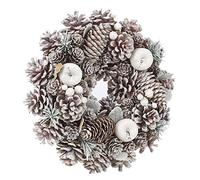 Artificial Christmas Wreath, Resin Material Pinecone Leaves Berries Xmas Indoor Outdoor Ornament Display Item, 24-34cm, Multiple Colours (White, 26cm)